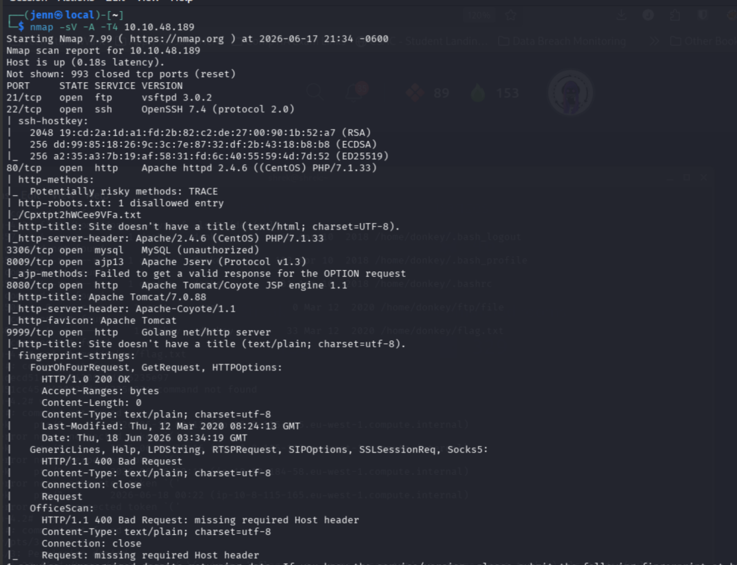 Nmap scan results part 1 showing open ports on the Shrek box